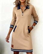 Marceline | Women's Varsity Collar Zip-Neck Sweatshirt Dress