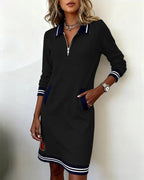 Marceline | Women's Varsity Collar Zip-Neck Sweatshirt Dress