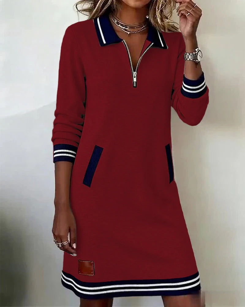 Marceline | Women's Varsity Collar Zip-Neck Sweatshirt Dress