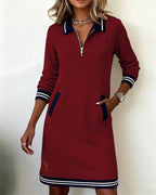 Marceline | Women's Varsity Collar Zip-Neck Sweatshirt Dress