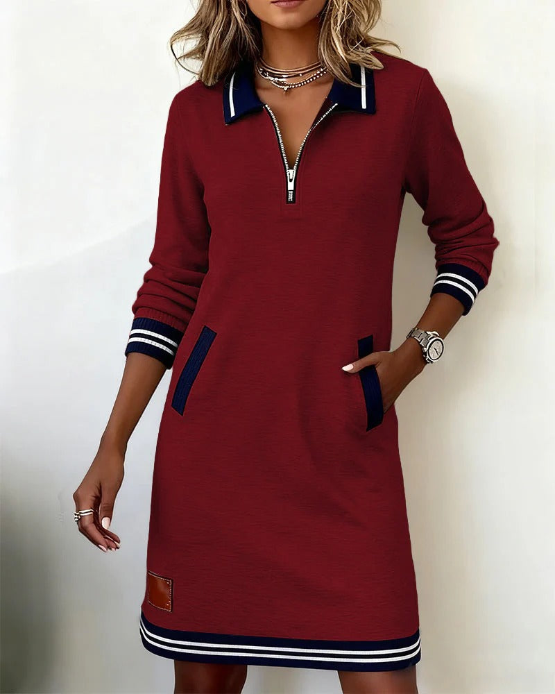 Marceline | Women's Varsity Collar Zip-Neck Sweatshirt Dress