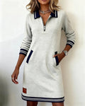 Marceline | Women's Varsity Collar Zip-Neck Sweatshirt Dress