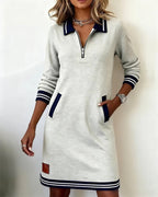 Marceline | Women's Varsity Collar Zip-Neck Sweatshirt Dress