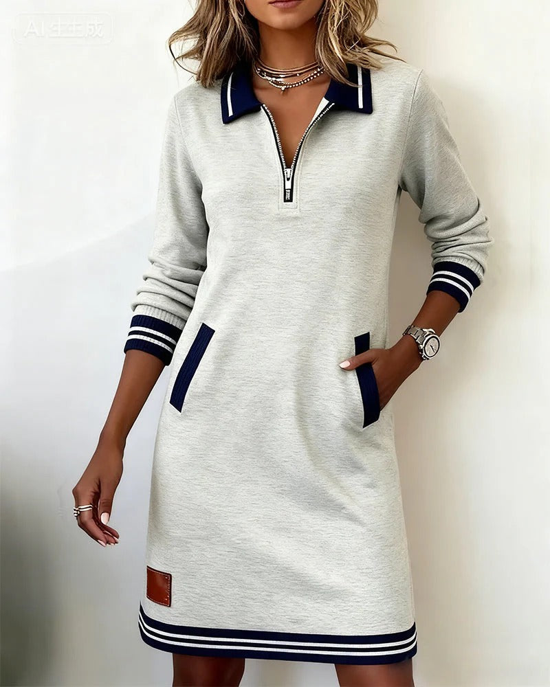 Marceline | Women's Varsity Collar Zip-Neck Sweatshirt Dress