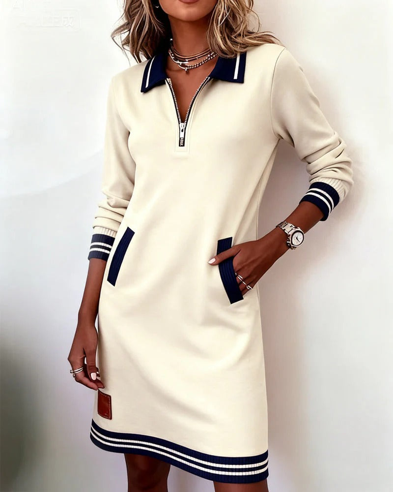 Marceline | Women's Varsity Collar Zip-Neck Sweatshirt Dress