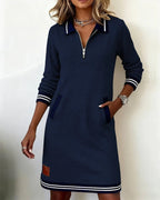 Marceline | Women's Varsity Collar Zip-Neck Sweatshirt Dress