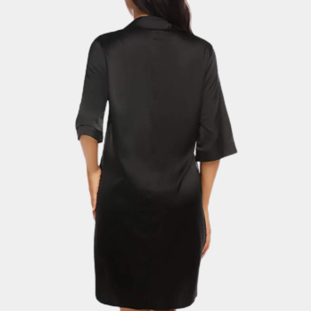 Satin Button Down Oversized Half Sleeve Sleep Shirt Mini Dress