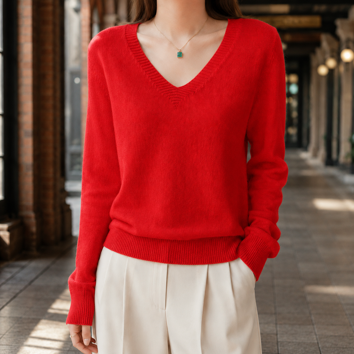 Brooklyn | Women’s Fitted Knit V Neck Sweater