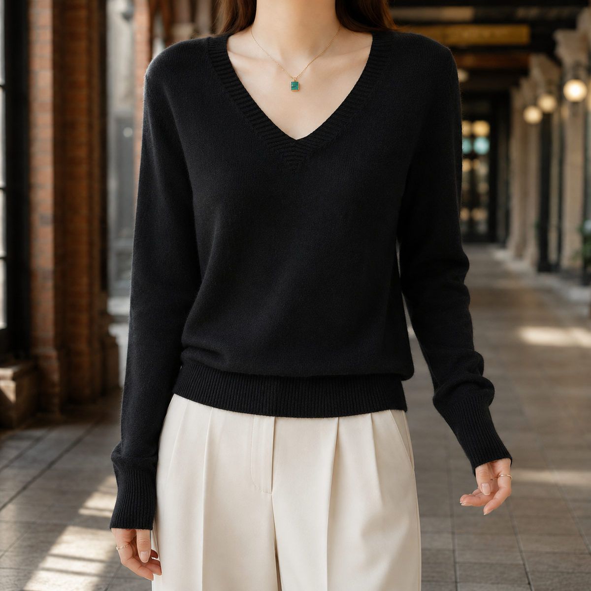 Brooklyn | Women’s Fitted Knit V Neck Sweater