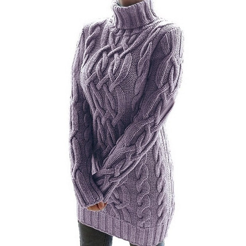 Wilhelmina | Women's Cable Knit Turtleneck Mini Sweater Dress