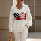Marion | Women’s American Flag Knit V Neck Sweater