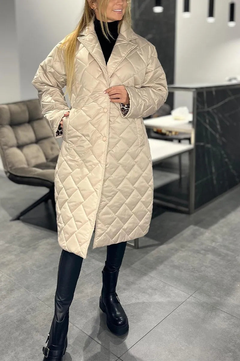 Guenevere | Women's Diamond Quilted Coat with Leopard Lining Detail