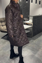 Guenevere | Women's Diamond Quilted Coat with Leopard Lining Detail