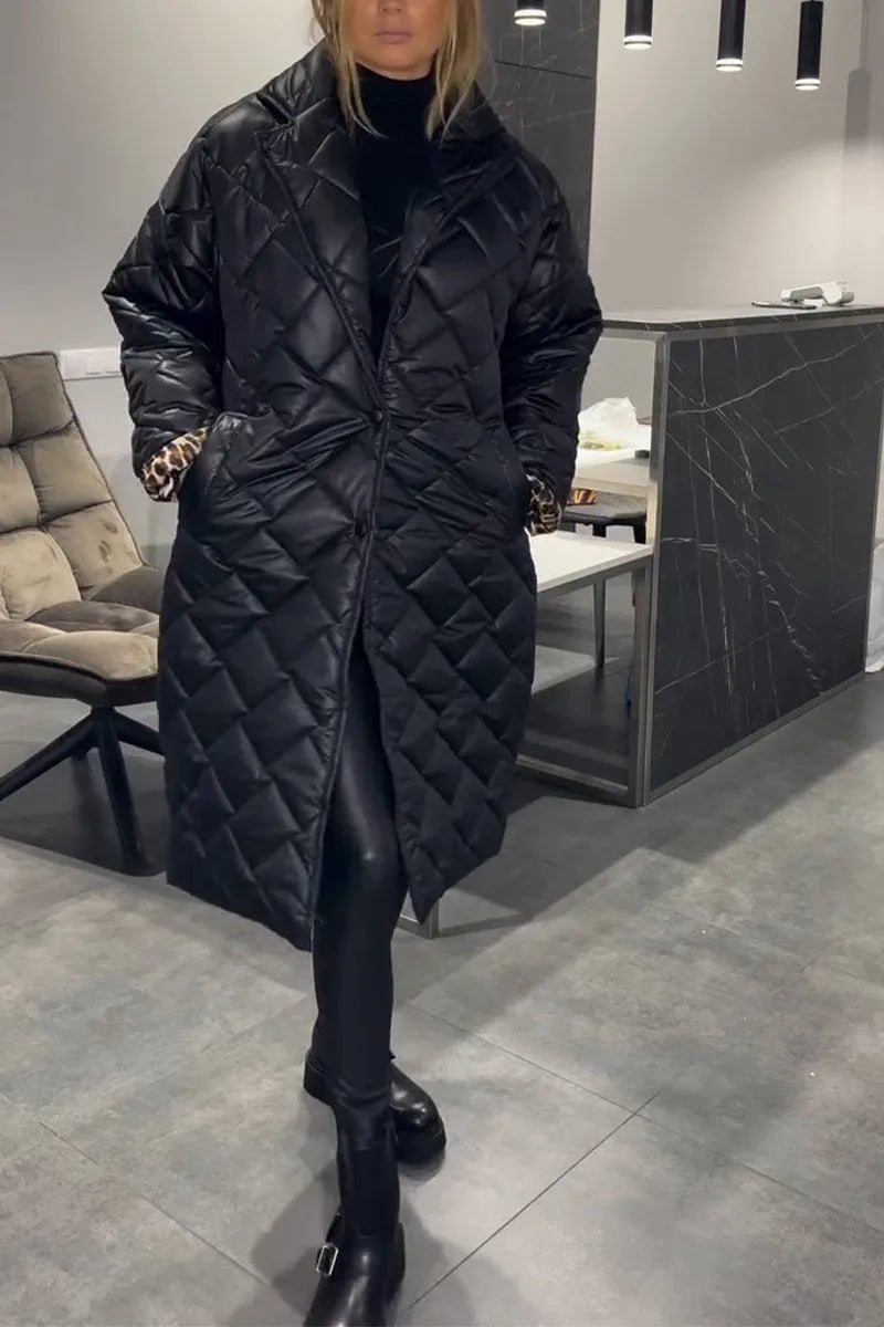 Guenevere | Women's Diamond Quilted Coat with Leopard Lining Detail