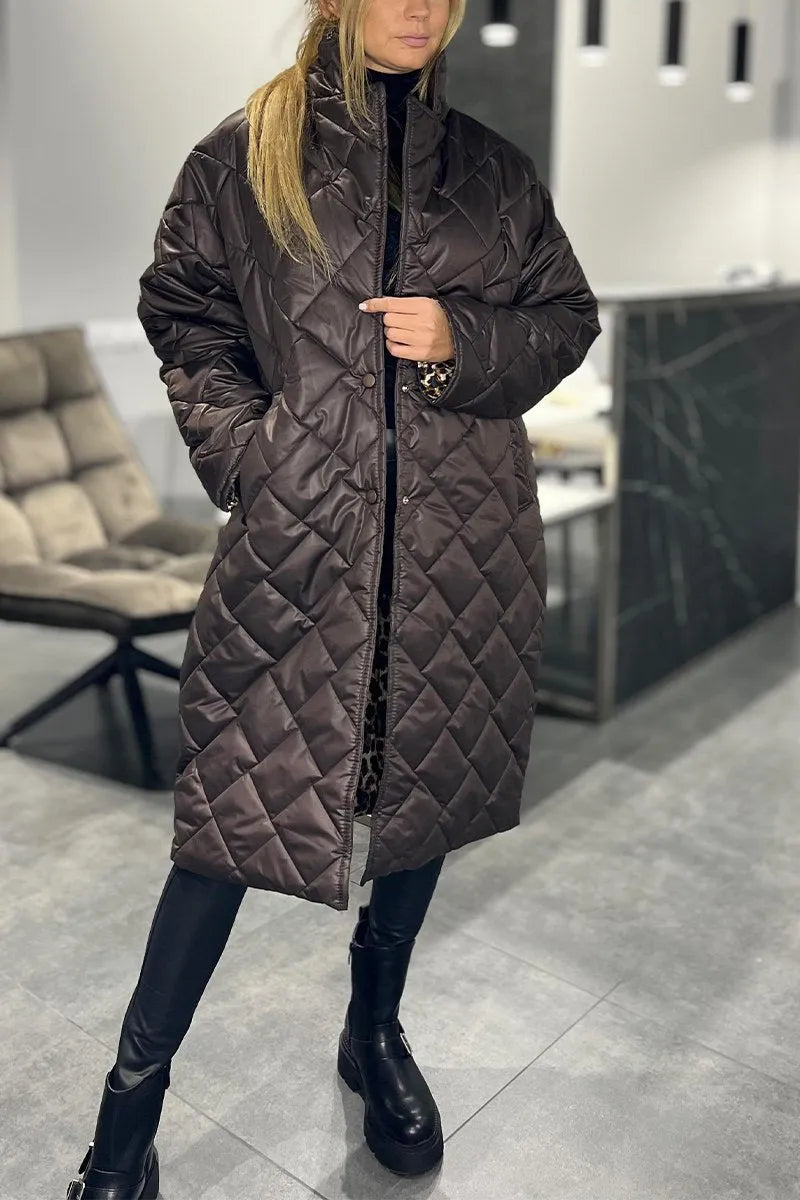 Guenevere | Women's Diamond Quilted Coat with Leopard Lining Detail