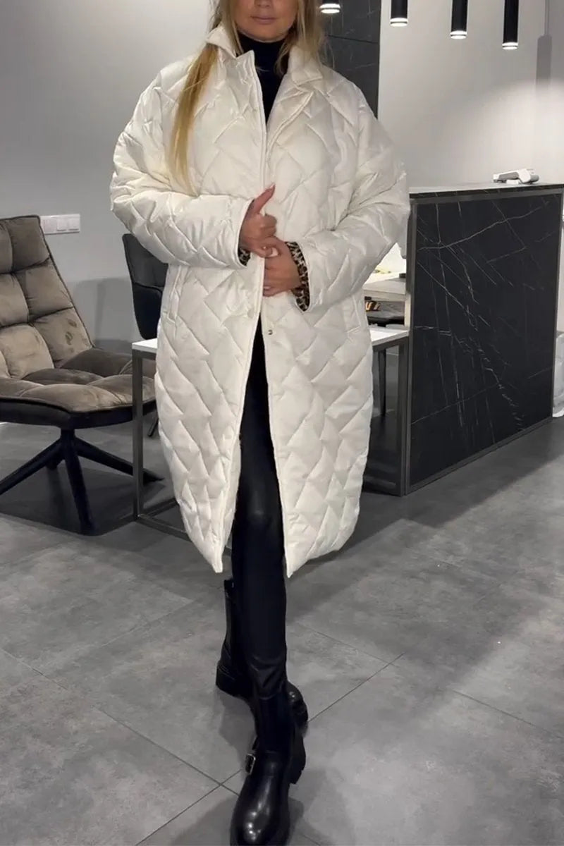 Guenevere | Women's Diamond Quilted Coat with Leopard Lining Detail