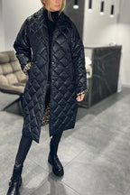 Guenevere | Women's Diamond Quilted Coat with Leopard Lining Detail