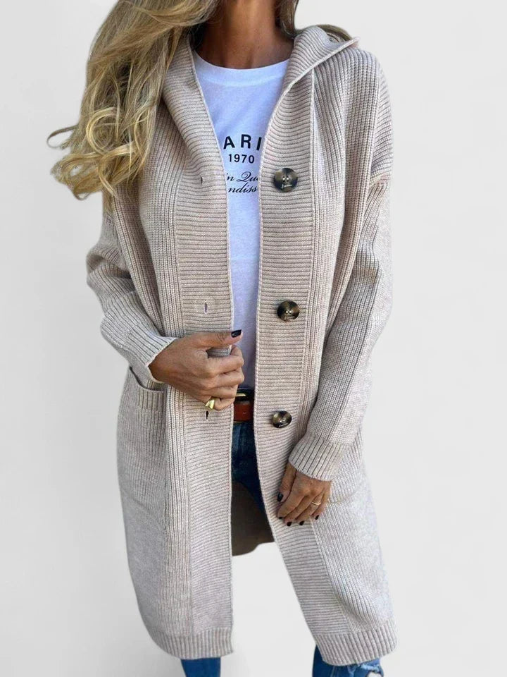 Nadia | Women's Longline Ribbed Duster Cardigan with Collar and Buttons