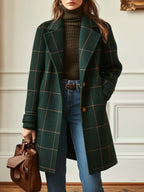 Genevieve | Women's Checked Wool Blend Tailored Longline Coat