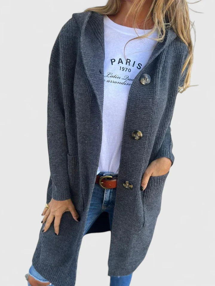 Nadia | Women's Longline Ribbed Duster Cardigan with Collar and Buttons