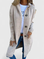 Nadia | Women's Longline Ribbed Duster Cardigan with Collar and Buttons
