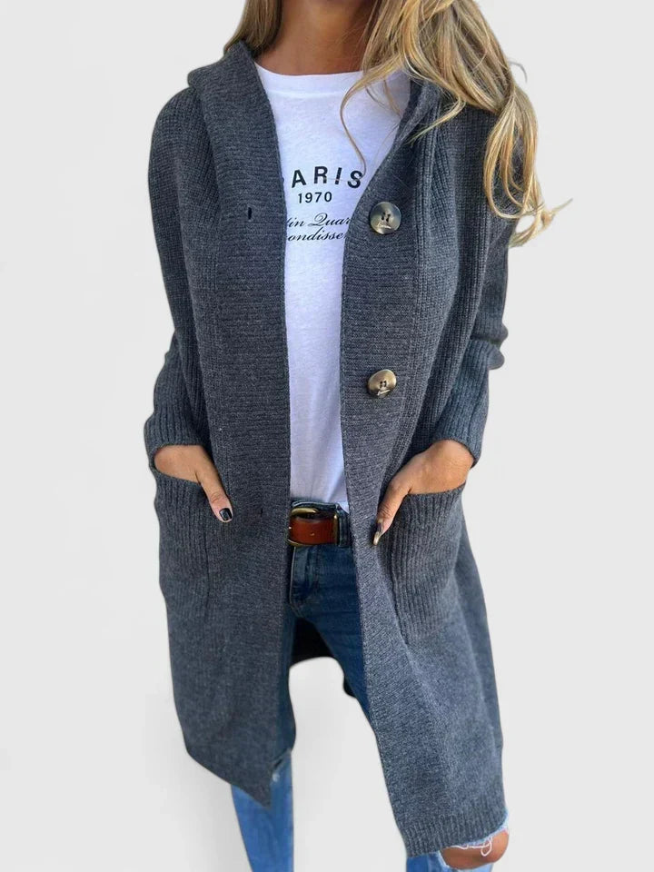 Nadia | Women's Longline Ribbed Duster Cardigan with Collar and Buttons