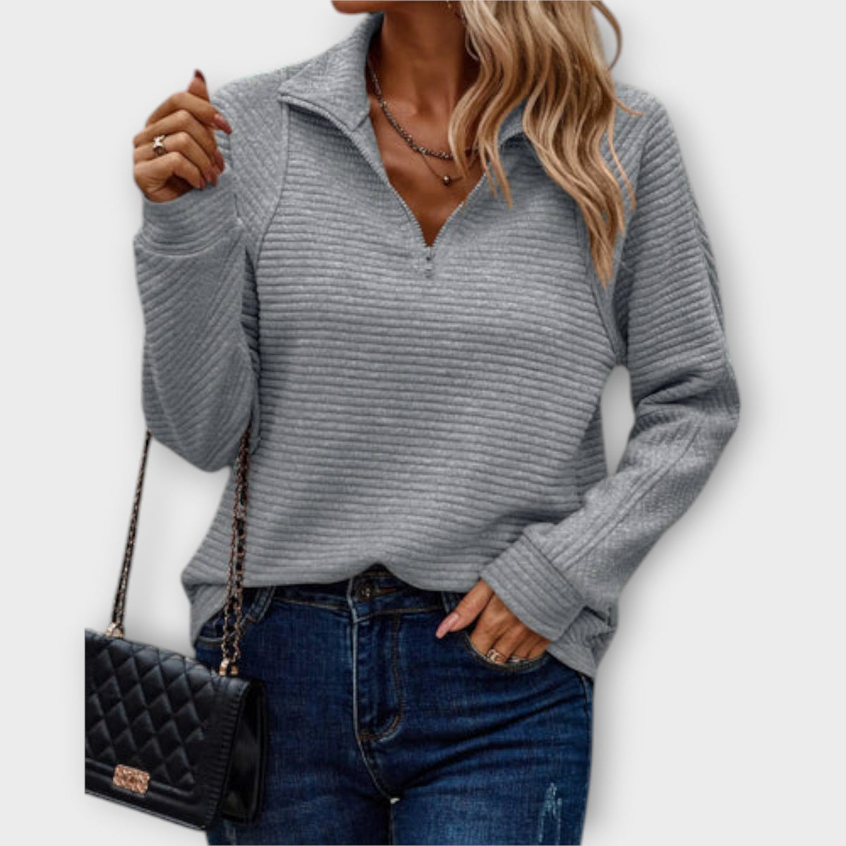 Isla | Women's Textured Ribbed Quarter-Zip Pullover