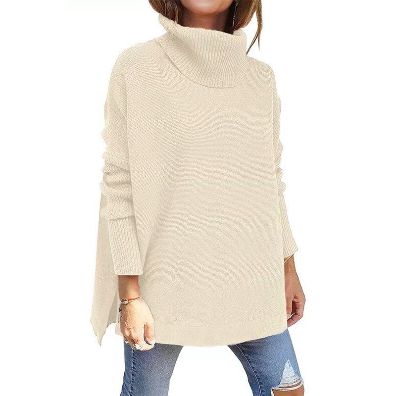 Kalliope | Women's Oversized Knit Turtleneck Tunic Sweater with Side Splits