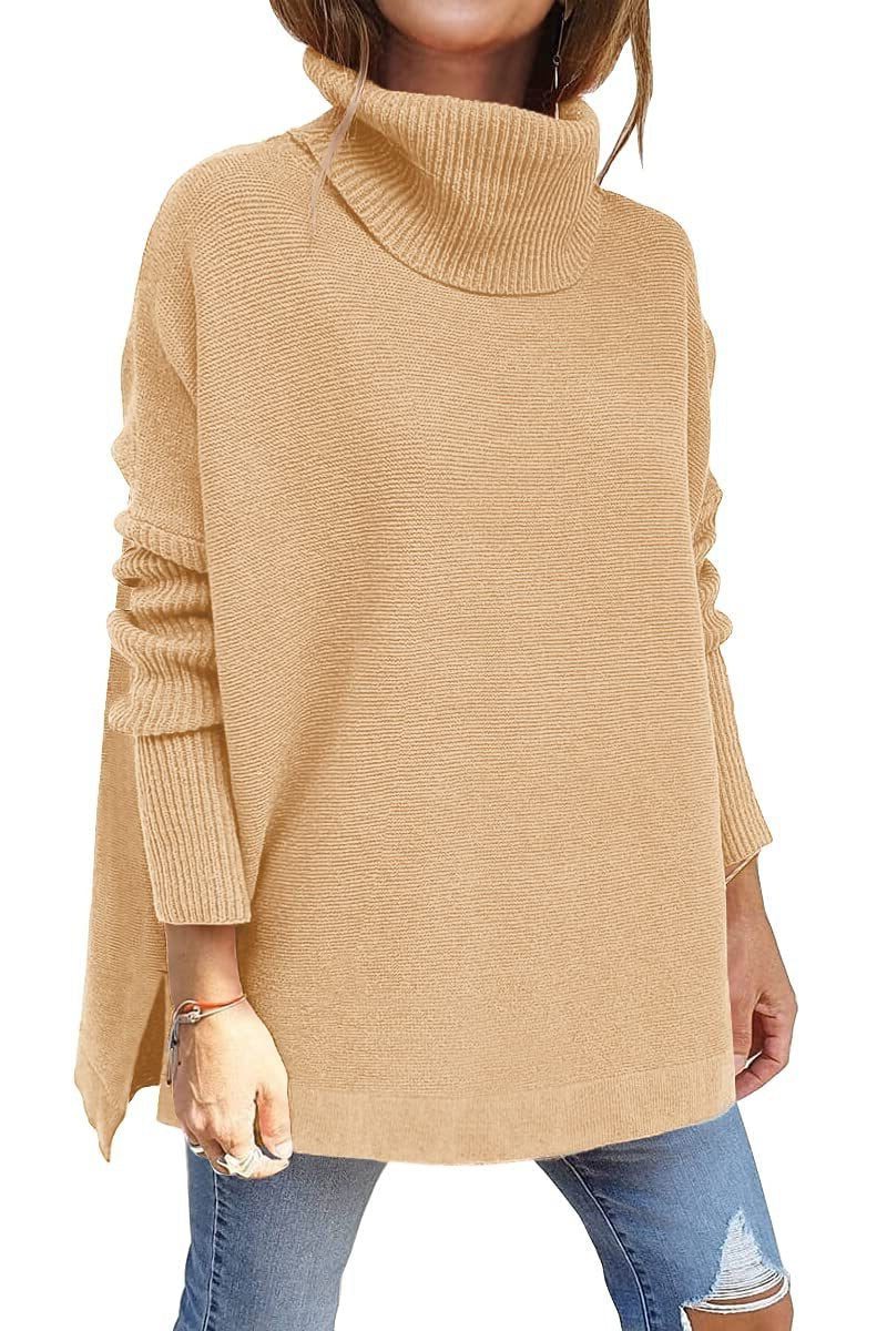 Kalliope | Women's Oversized Knit Turtleneck Tunic Sweater with Side Splits