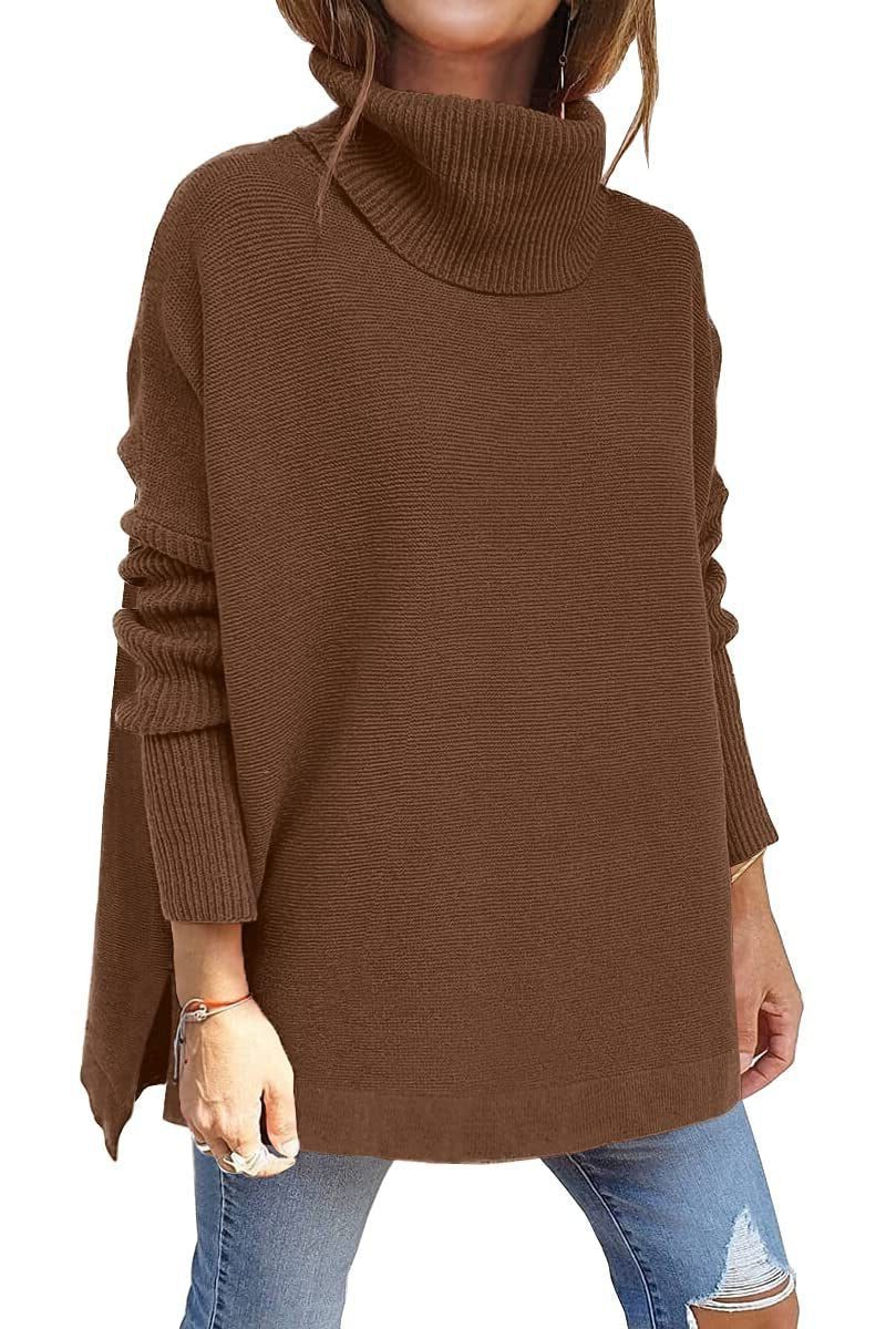 Kalliope | Women's Oversized Knit Turtleneck Tunic Sweater with Side Splits