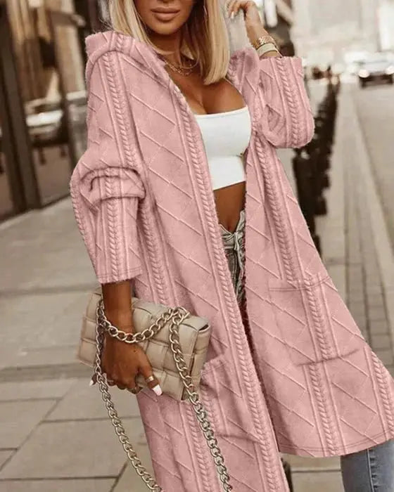 Rowena | Women’s Long Cable Knit Hooded Cardigan
