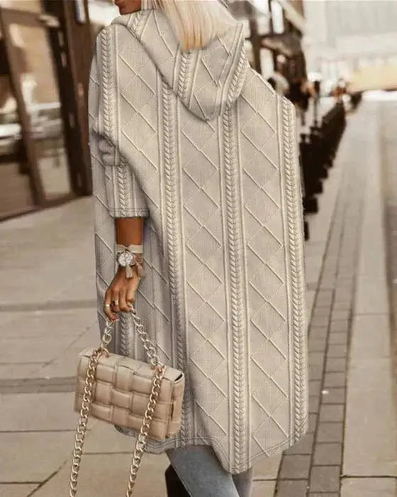 Rowena | Women’s Long Cable Knit Hooded Cardigan