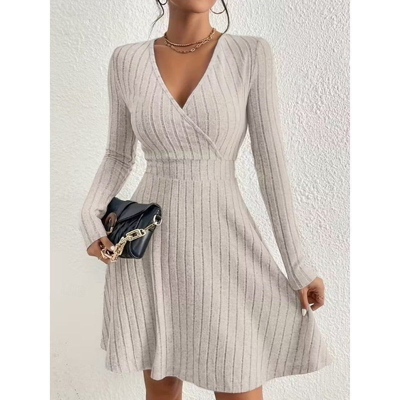 Beatrix | Women's Surplice V-Neck Ribbed Knit A-Line Dress