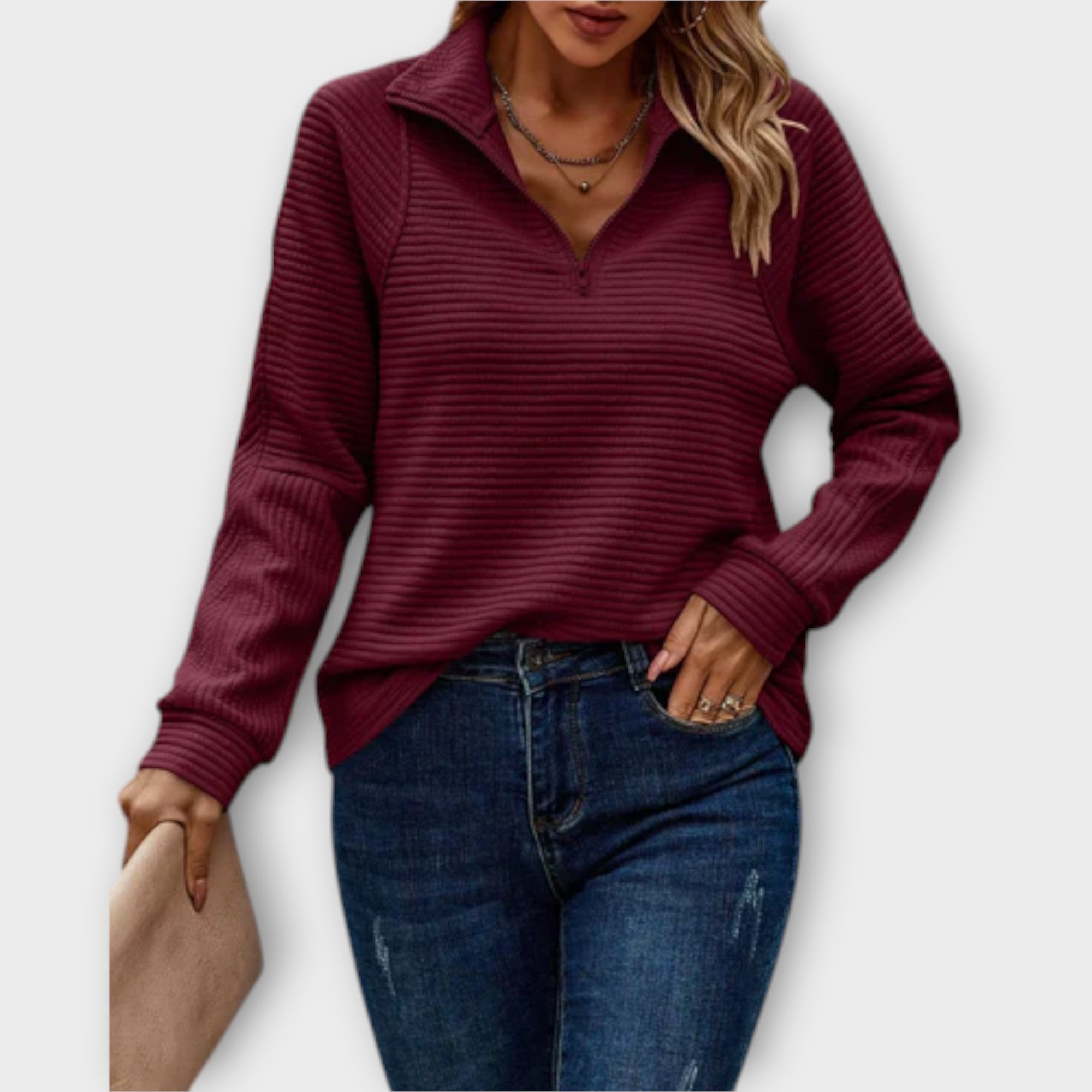 Isla | Women's Textured Ribbed Quarter-Zip Pullover