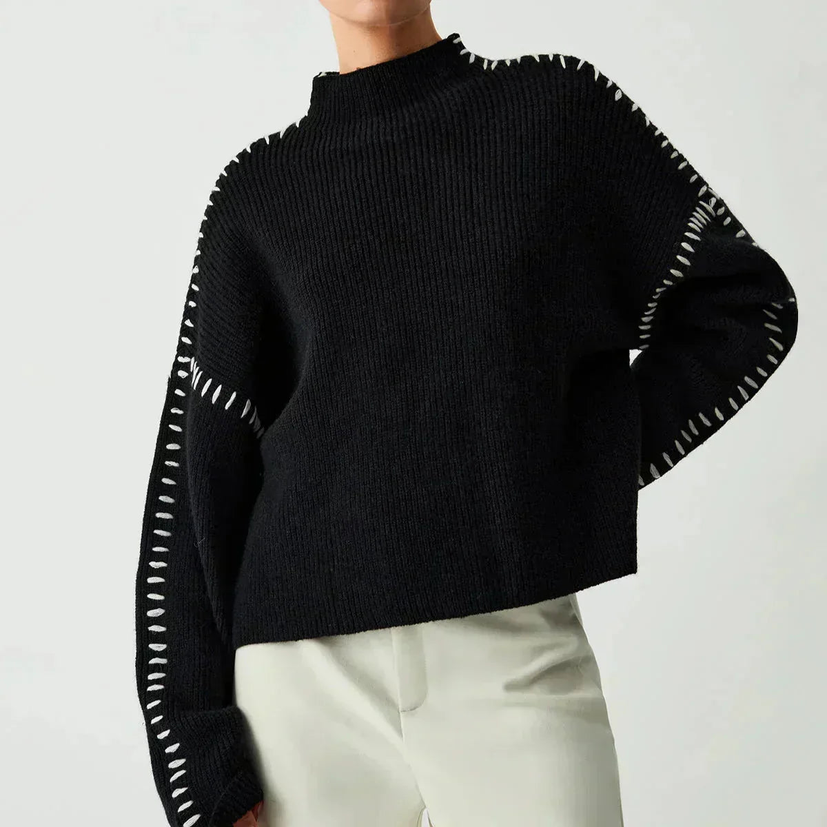 Isadora | Women's Cropped Mock Neck Ribbed Sweater