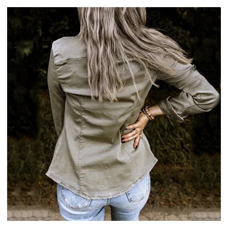 Marlow | Women's Fitted Denim Shirt Jacket with Chest Pockets