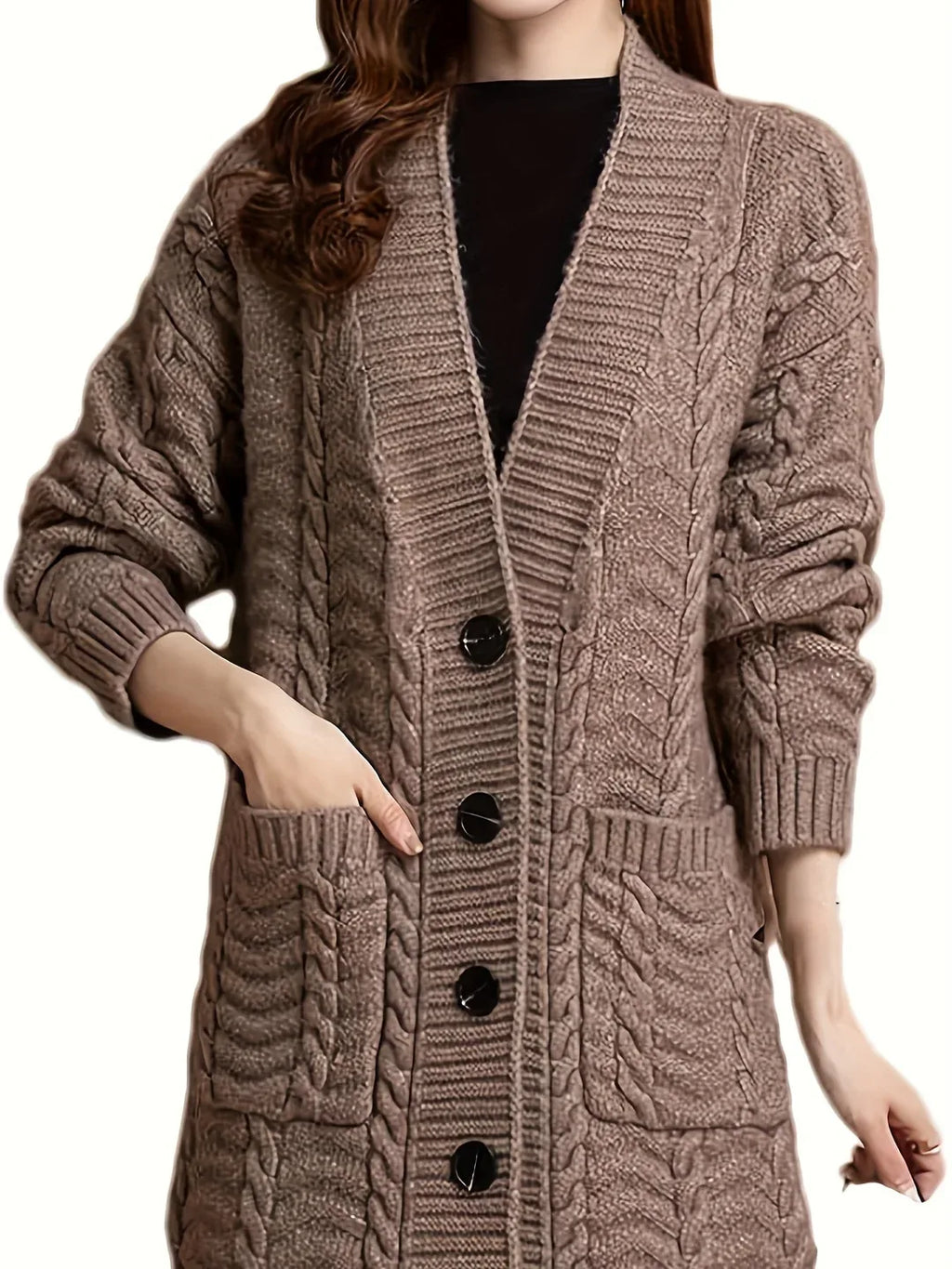 Winifred | Women’s Button Up Long Cable Knit Cardigan