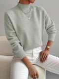 Turtle Neck Drop Shoulder Ribbed Cuff Soft Knit Sweater