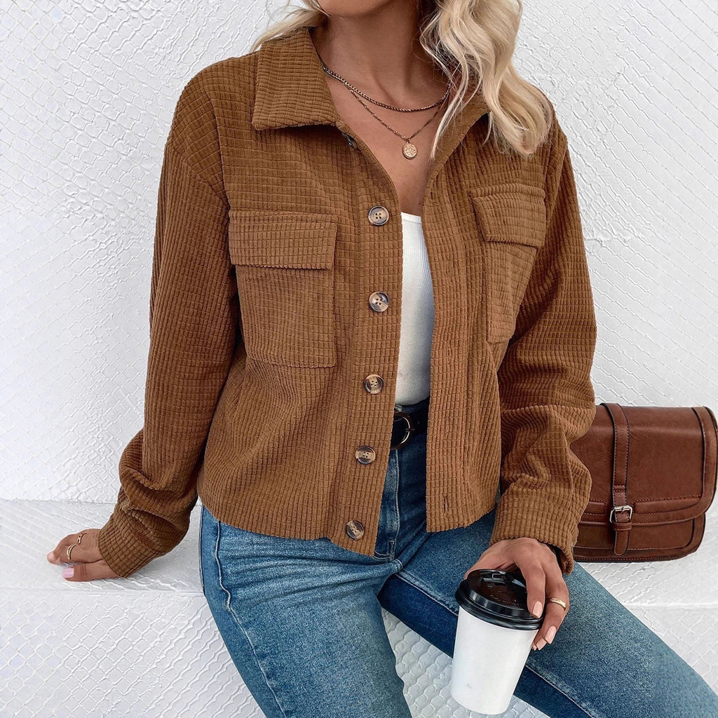 Minka | Women's Button Down Corduroy Shirt Jacket with Flap Pockets