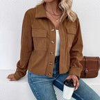 Minka | Women's Button Down Corduroy Shirt Jacket with Flap Pockets