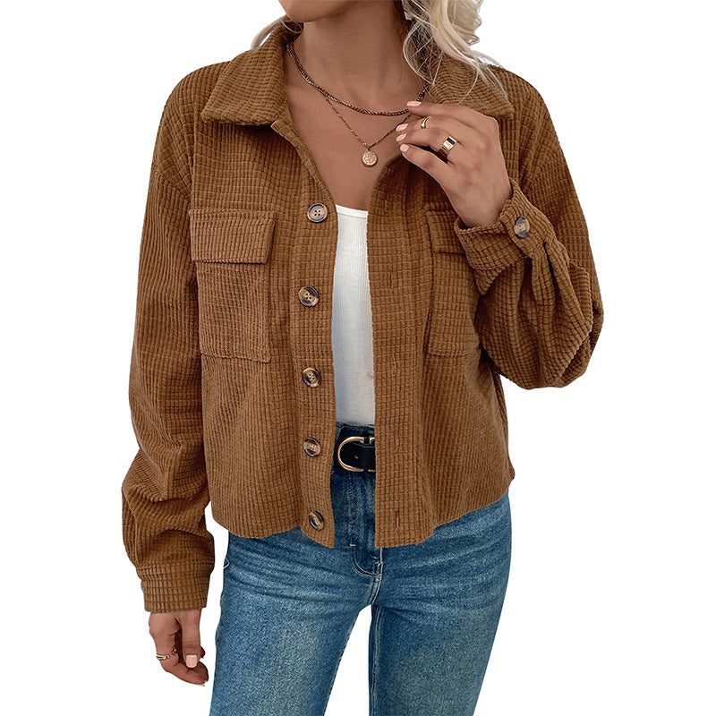 Minka | Women's Button Down Corduroy Shirt Jacket with Flap Pockets