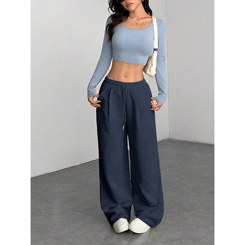 Marisette | Women's Wide-Leg Corduroy Trousers with Drawstring