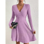 Beatrix | Women's Surplice V-Neck Ribbed Knit A-Line Dress