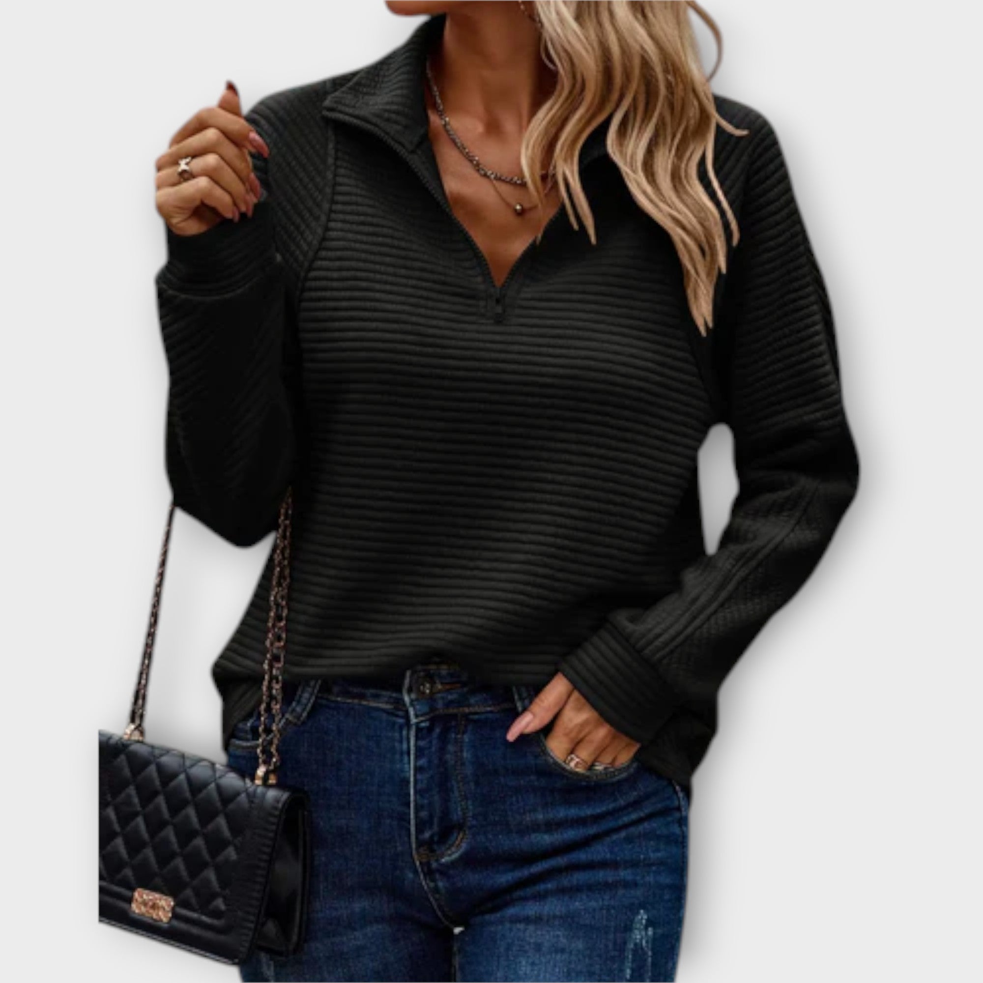 Isla | Women's Textured Ribbed Quarter-Zip Pullover