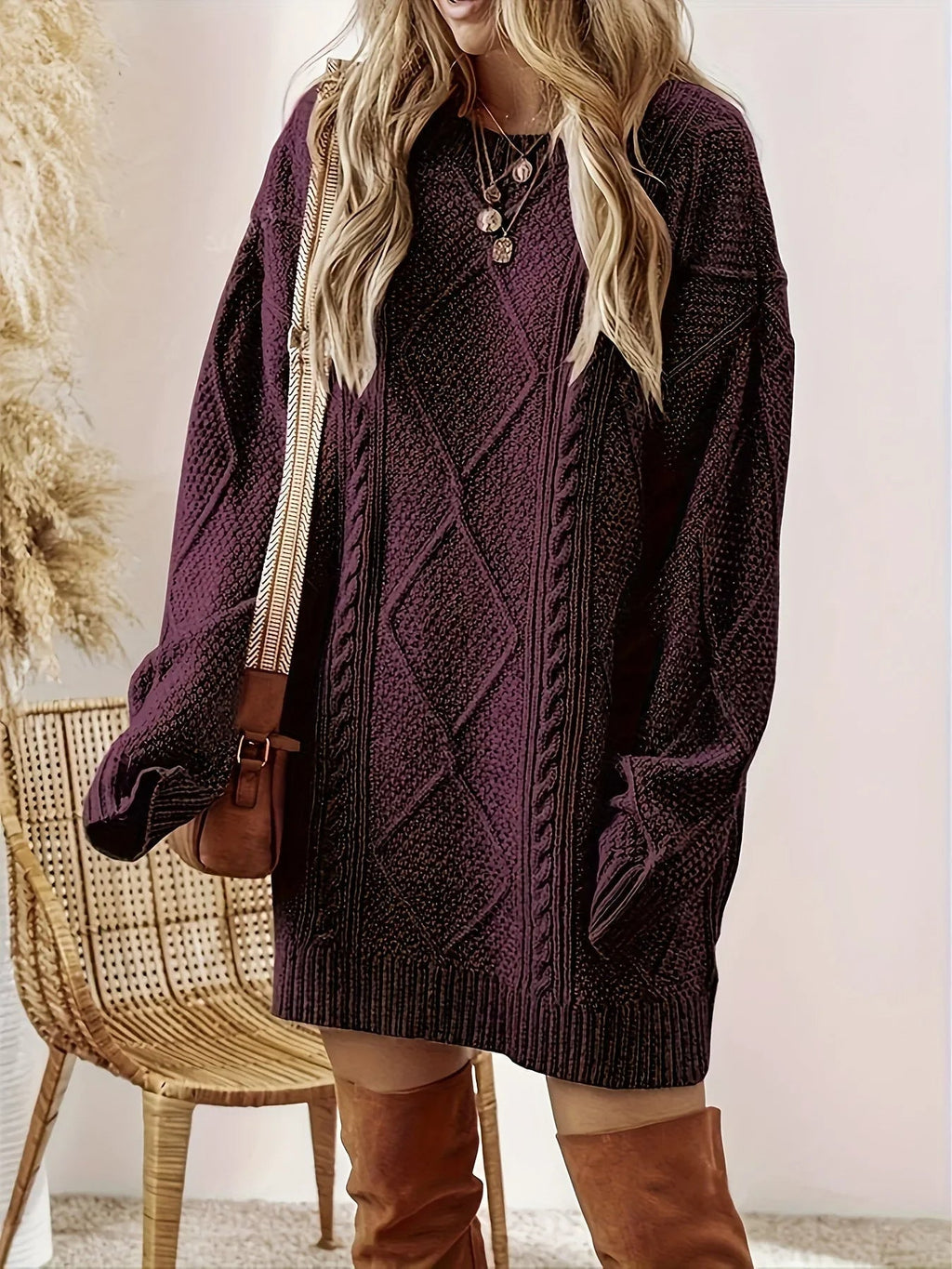 Beatrix | Women's Oversized Cable Knit Sweater Dress