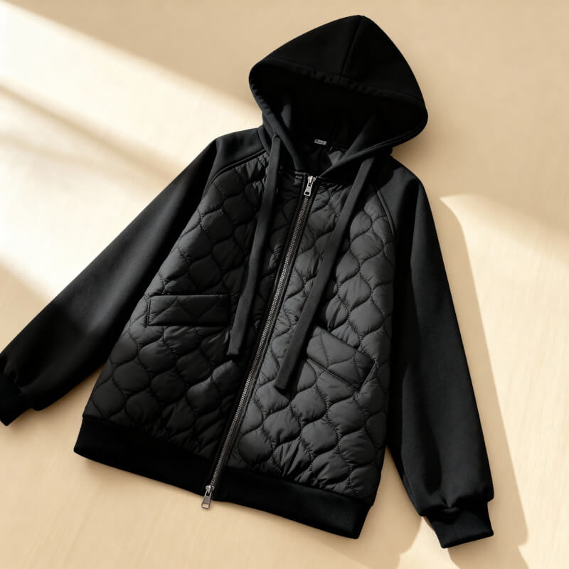 Marigold | Women's Quilted Panel Fleece Zip Hoodie Jacket