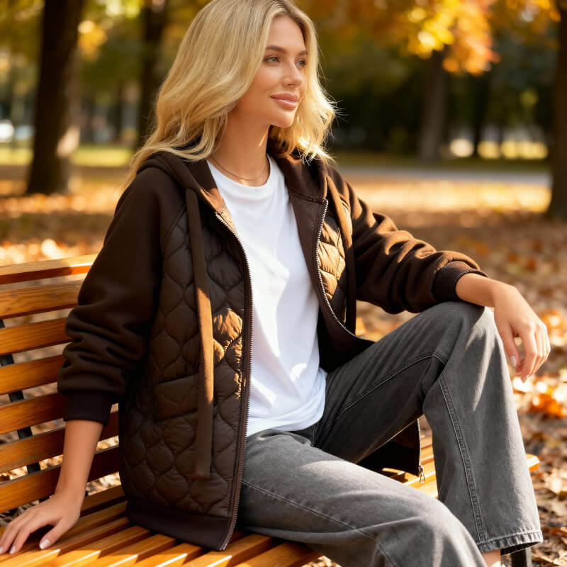 Marigold | Women's Quilted Panel Fleece Zip Hoodie Jacket