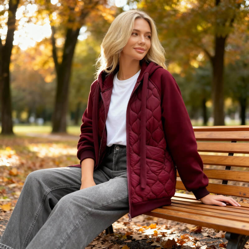 Marigold | Women's Quilted Panel Fleece Zip Hoodie Jacket