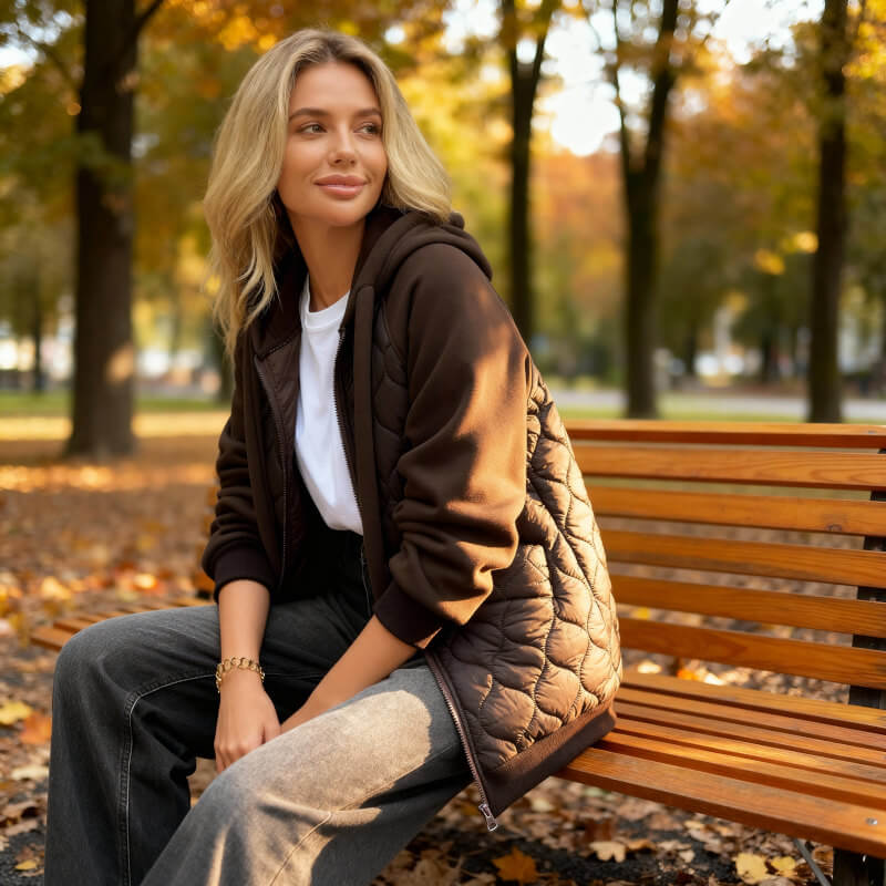 Marigold | Women's Quilted Panel Fleece Zip Hoodie Jacket