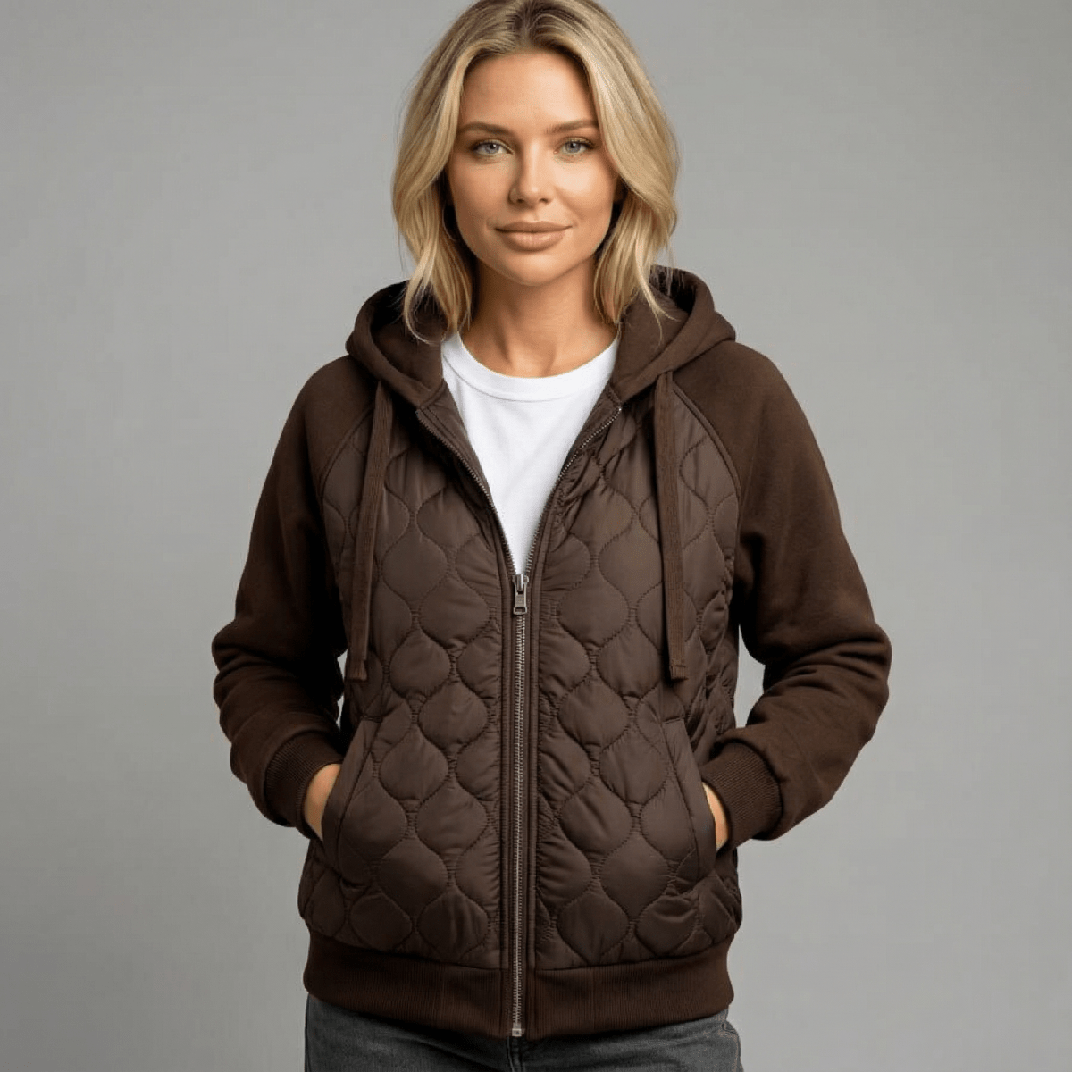 Marigold | Women's Quilted Panel Fleece Zip Hoodie Jacket